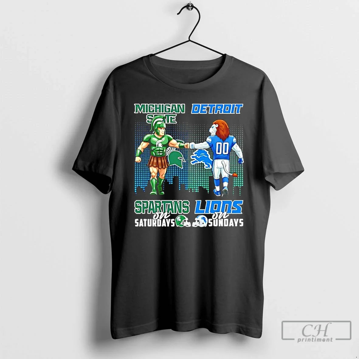 Classic Michigan State Spartans Saturdays Vs Detroit Lions Sundays Mascot Skyline T-Shirts