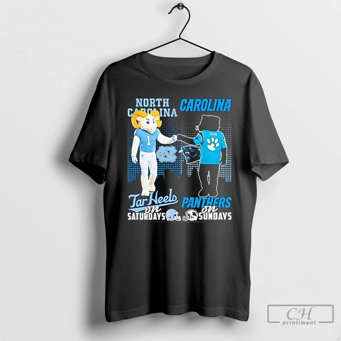 Classic North Carolina Tar Heels Saturdays X Carolina Panthers Sundays Mascot T-Shirts