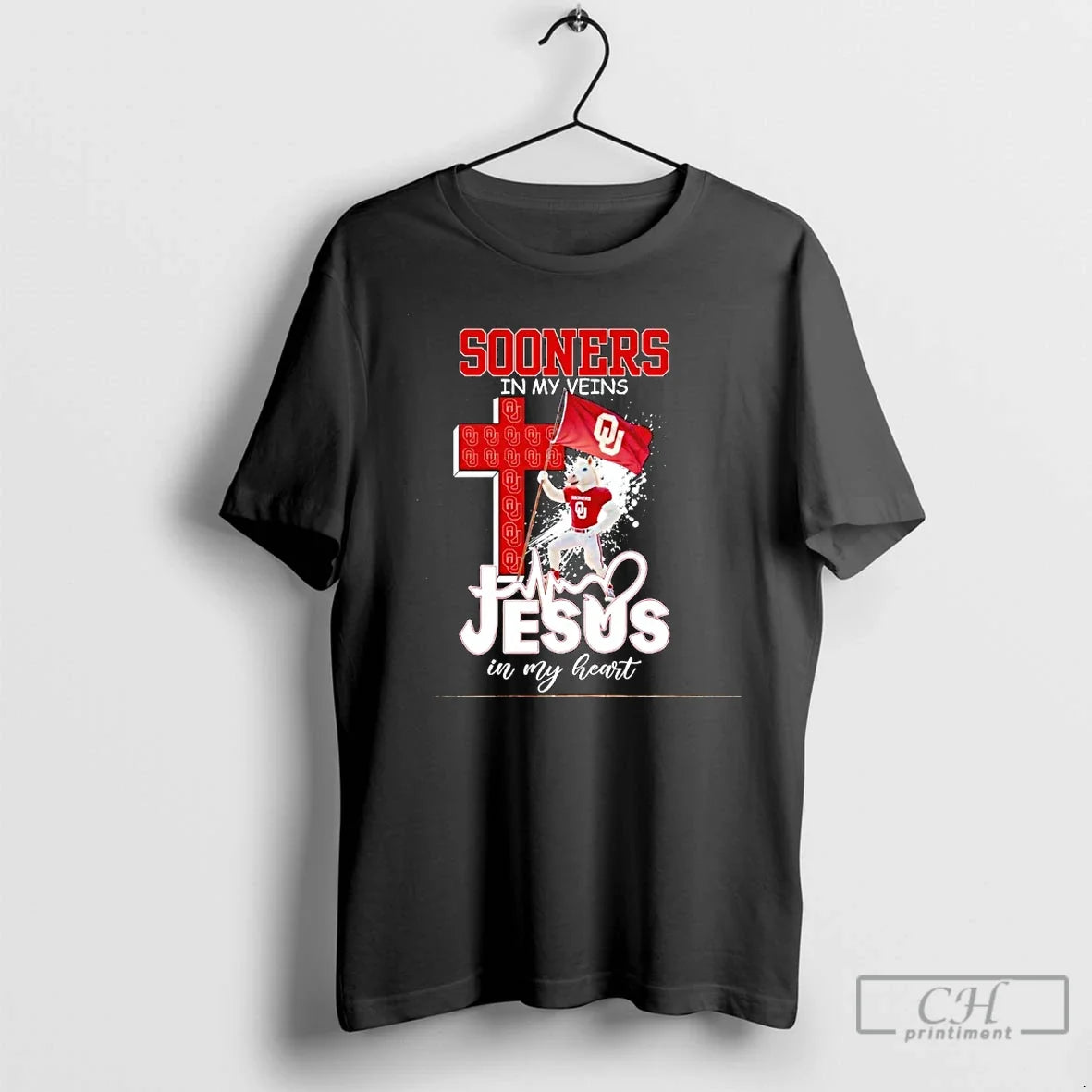 Classic Oklahoma Sooners Football My Veins Jesus My Heart Mascot Flag T-Shirts