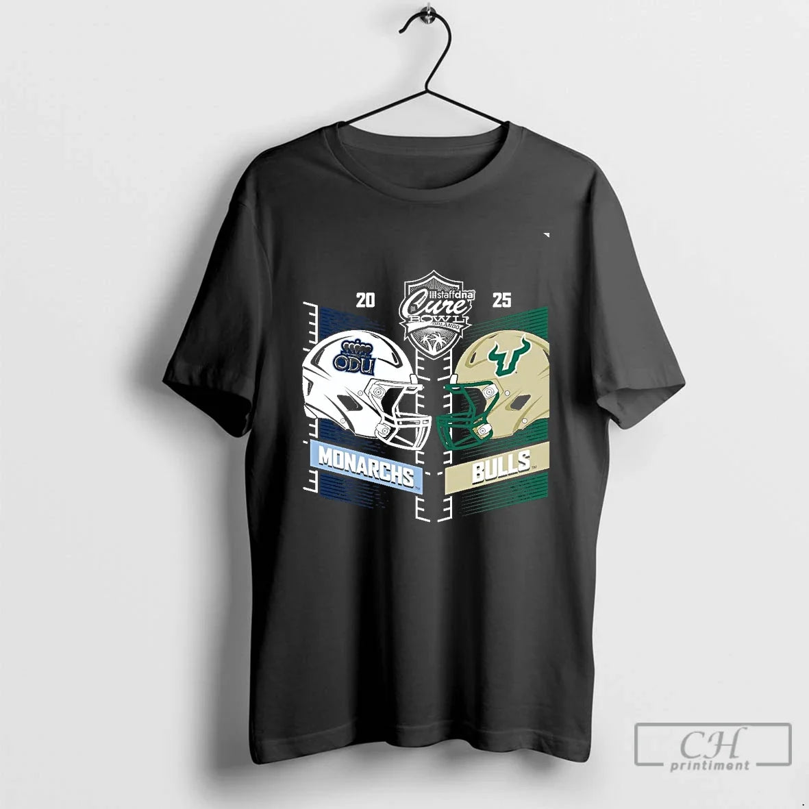 Classic Old Dominion Monarchs Vs South Florida Bulls 2025 Cure Bowl Head Head Chriast T-Shirts