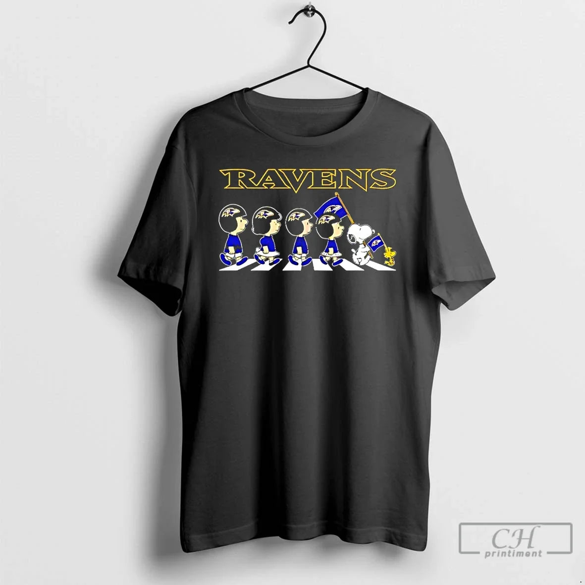 Classic Peanuts X Baltimore Ravens Football Flag Walking T-Shirts