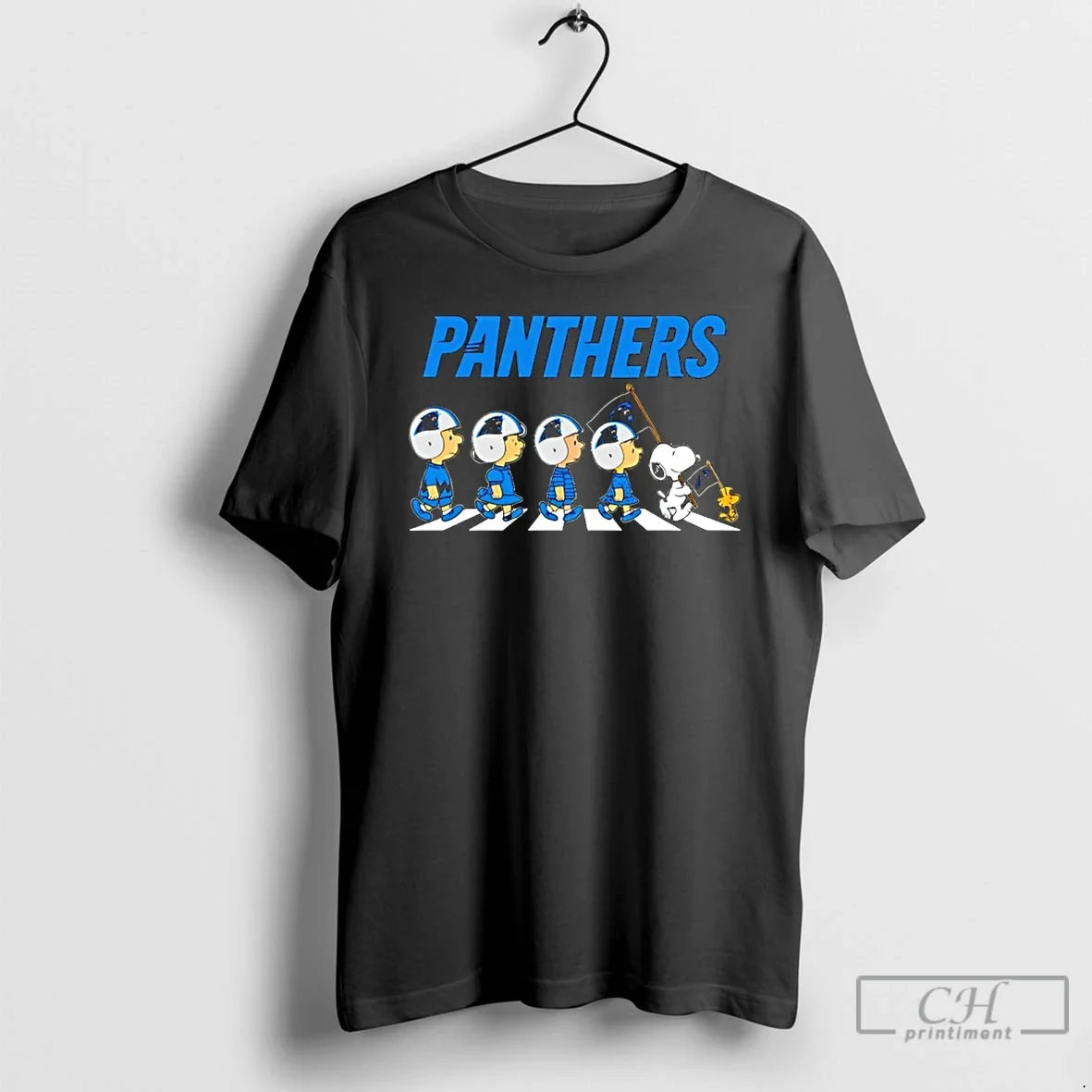 Classic Peanuts X Carolina Panthers Football Flag Walking T-Shirts