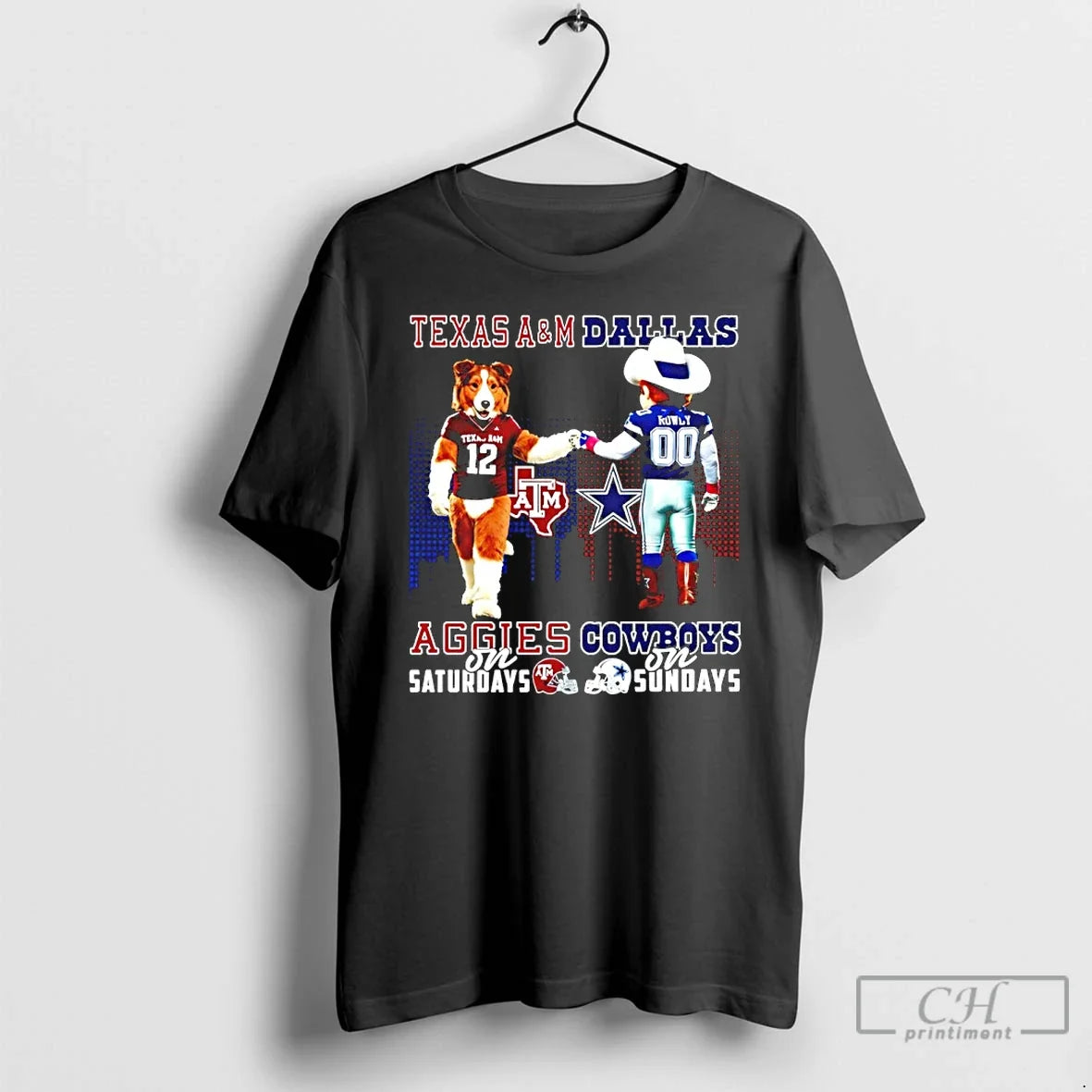 Classic Texas Am Aggies Saturdays Vs Dallas Cowboys Sundays Mascot Skyline T-Shirts