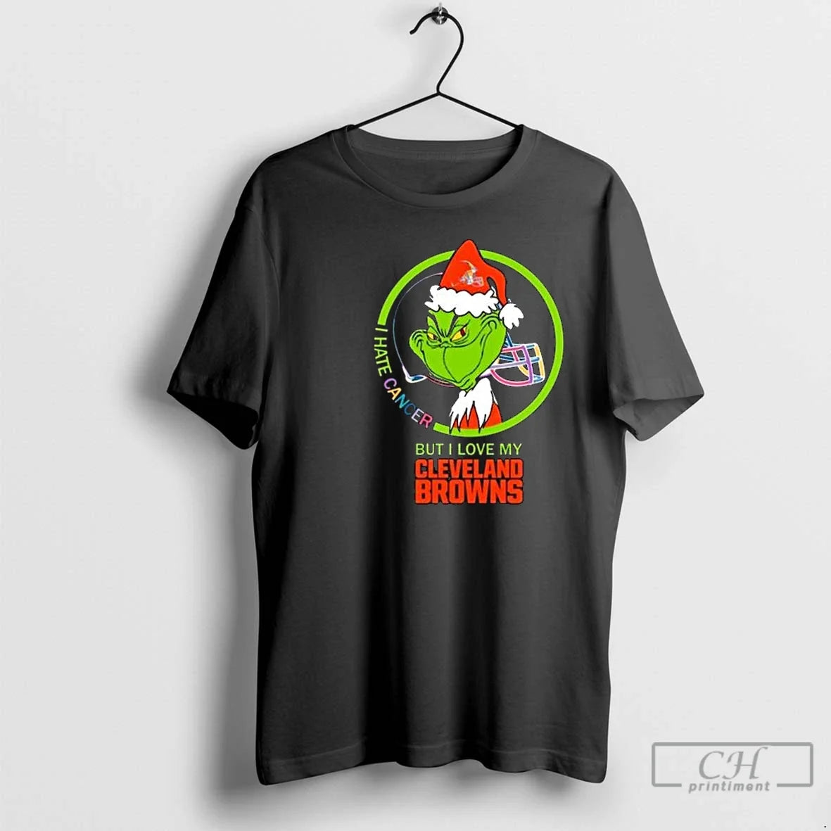 Classic Grinch I Hate Cancer But I Love My Cleveland Browns Merry Circle T-Shirts