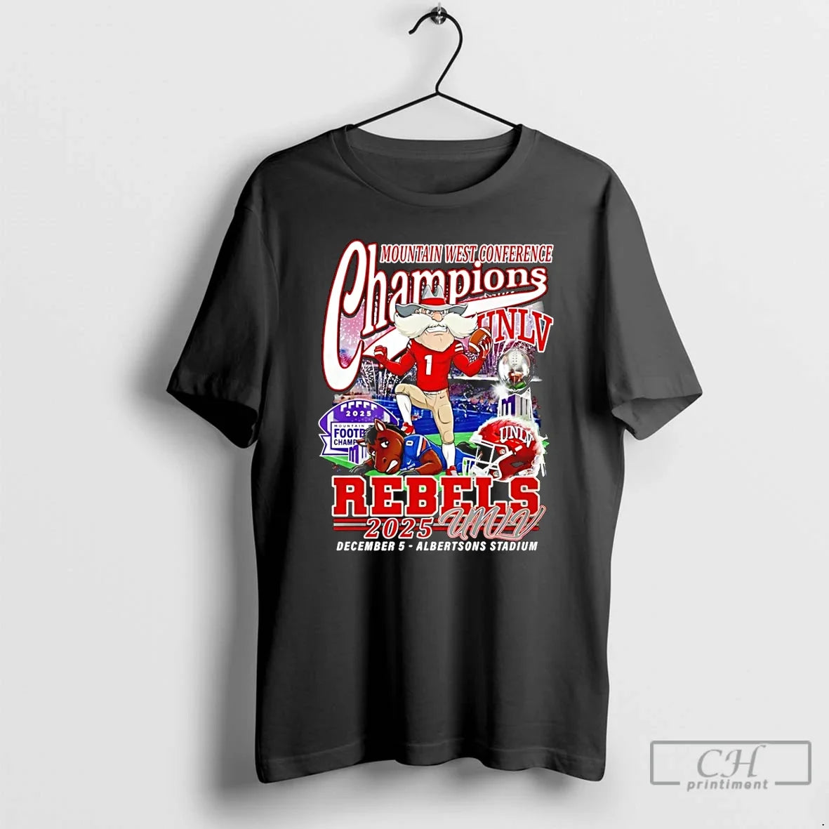 Classic Unlv Rebels 2025 Mountain West Conference Champions Mascot T-Shirts