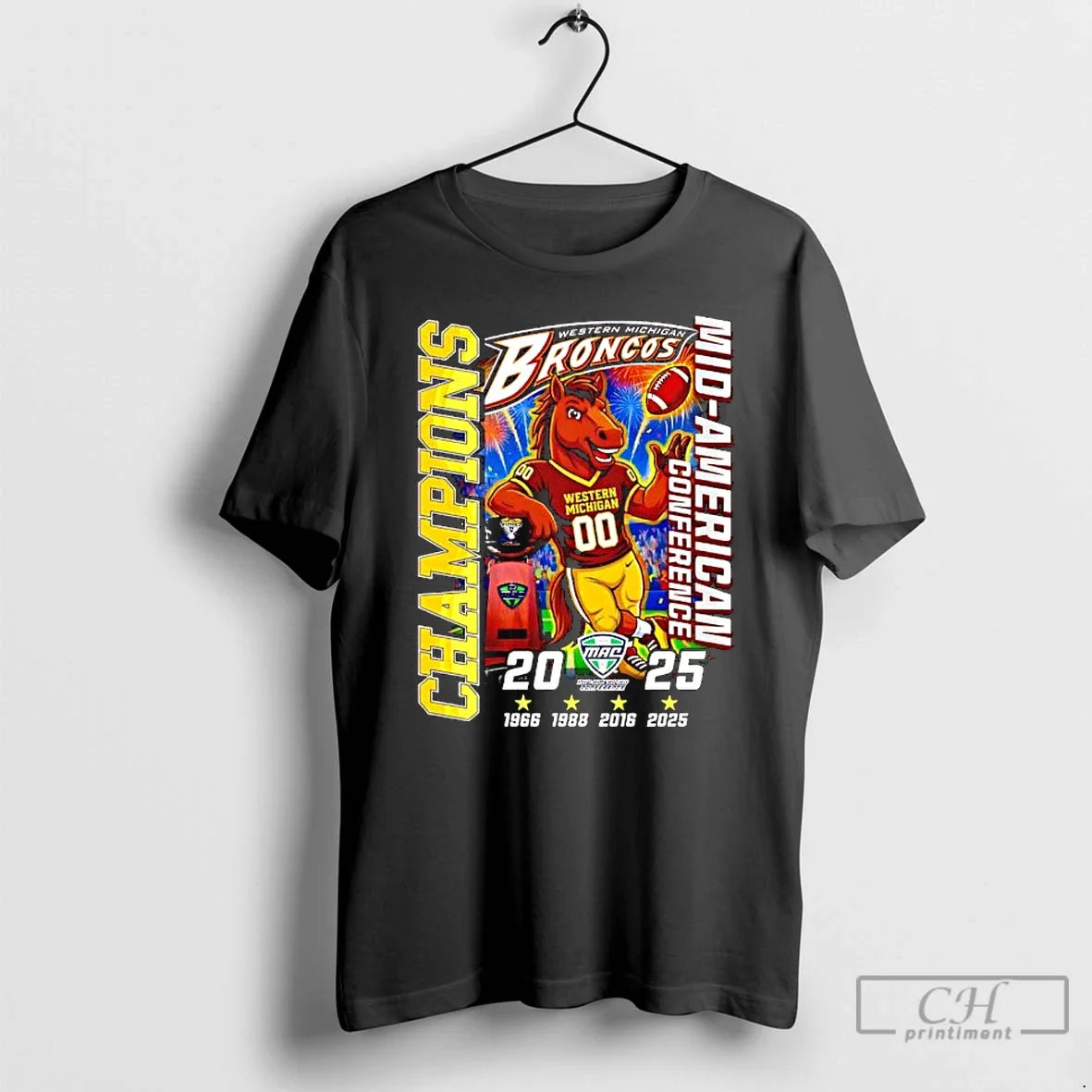 Classic Western Michigan Broncos 2025 Mid American Conference Champions Mascot Years T-Shirts