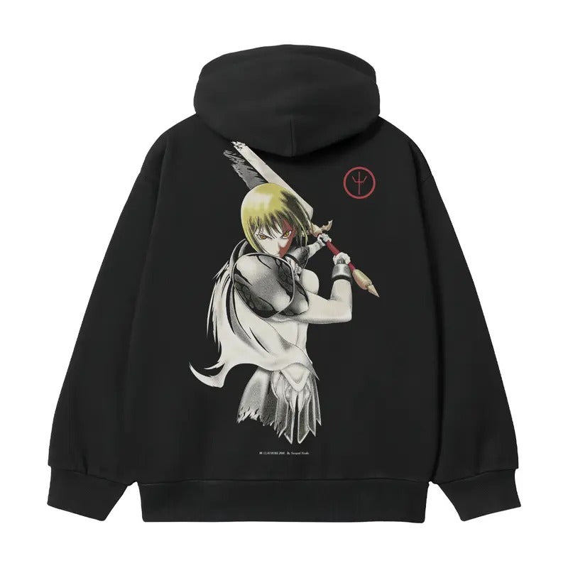 Claymore "Clare'S Slash" Heavyweight Vintage Cotton Blend Classic Anime Menswear Tops Long Sleeve Casual Biker Black Wetsuit Oversize Baggy Loose T-Shirts
