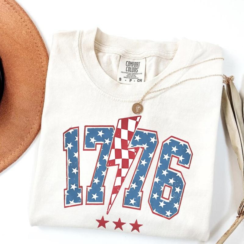 Comfort Colors 1776 Lighting 4th July USA Summer Red White Blue America Fourth July Patriotic T-Shirts