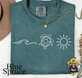 Comfort Colors Blue Spruce Ocean Themed Summer Turtle Sun & Wave Soft Preshrunk Cotton T-Shirts