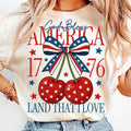 Comfort Colors Coquette America Cherries July 4th Girly 4th July Shirt Cherry Bow Preppy America T-Shirts