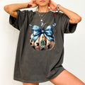 Comfort Colors Coquette Bow Leopard Pumpkin Shirt Blue Bow Pumpkin Girly Fall Pumpkin Gothic Halloween Pumpkin Spooky Season Outfits Casual Womenswear Tops Comfy Cotton Fabric Relaxed Fit Chic T-Shirts