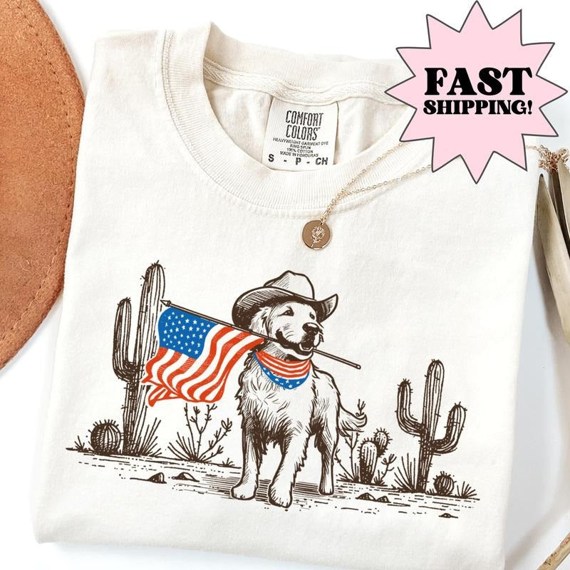 Comfort Colors Dog Shirt 4th July Shirt USA Western Shirt Fourth July Shirt American Flag Shirt T-Shirts