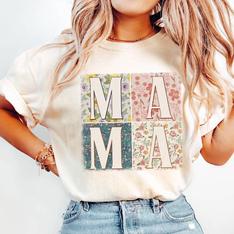 Comfort Colors Floral Mom Mama Floral Shirt Coquette Bow Mama New Mom Mom Springtime Mom Shirt T-Shirts