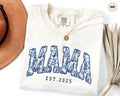 Comfort Colors Mama Est. Toile De Jouy Custom Mama Personalized Guft New Mom Baby Announcement Floral Mama T-Shirts