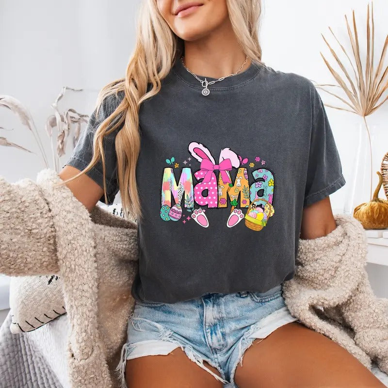 Comfort Mama Coquette Bow Bunny Easter Funny Mom Mommy Happy Easter T-Shirts