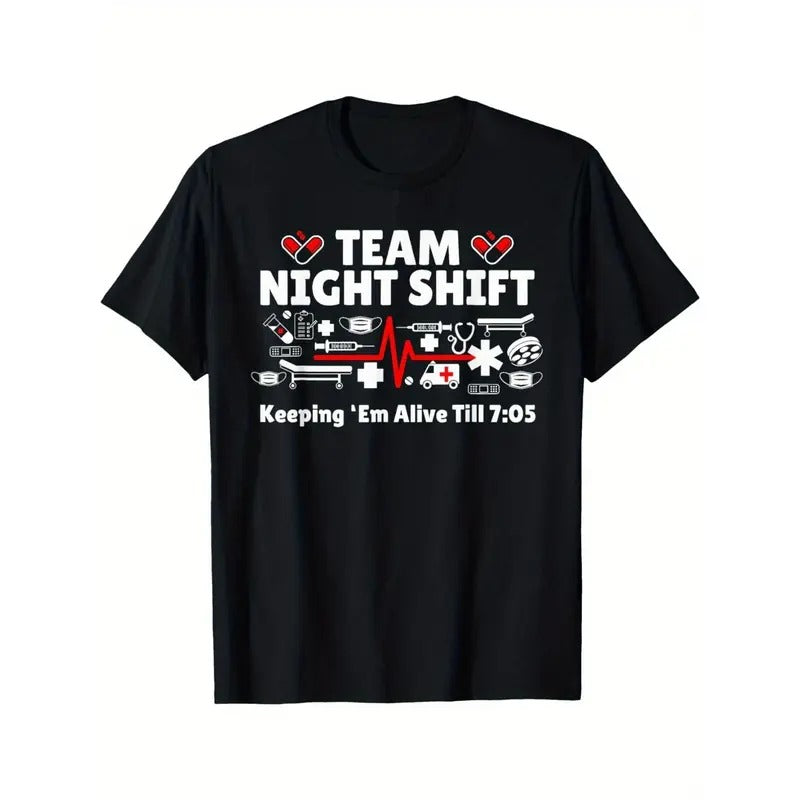 Comfortable Breathable Outdoor Quality Materials Night Nurse Life RN LPN CNA Healthcare Heartbeat Love Everything Goes Made USA T-Shirts
