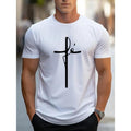 Comfy Cross Print Short Sleeve Casual Elastic Crew Neck Breathable Moisture Wicking Quick Drying Outdoor Activities Everyday Made USA T-Shirts