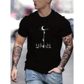 Comfy Astronaut & Moon Print Short Sleeve Elastic Crew Neck Top Outdoor Activities Made USA T-Shirts
