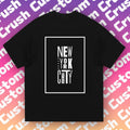 NYC Fanatic! 'New York City' Gradient Minimalist White Text & Purple Pink Orange Clash Urban Chic Essential Streetwear Date Commute T-Shirts