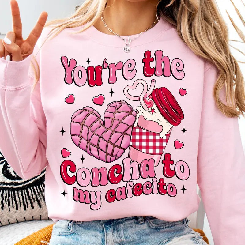 Concha Valentine Mexican Valentine Conchas Pan Dulce Heart Valentine Mexican Food T-Shirts