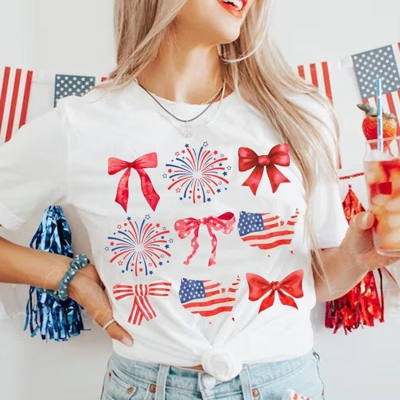 Coquette American Flag Shirt American Girl Shirt Coquette Bow 4th July Shirt America Shirt Freedom American Flag Shirt T-Shirts