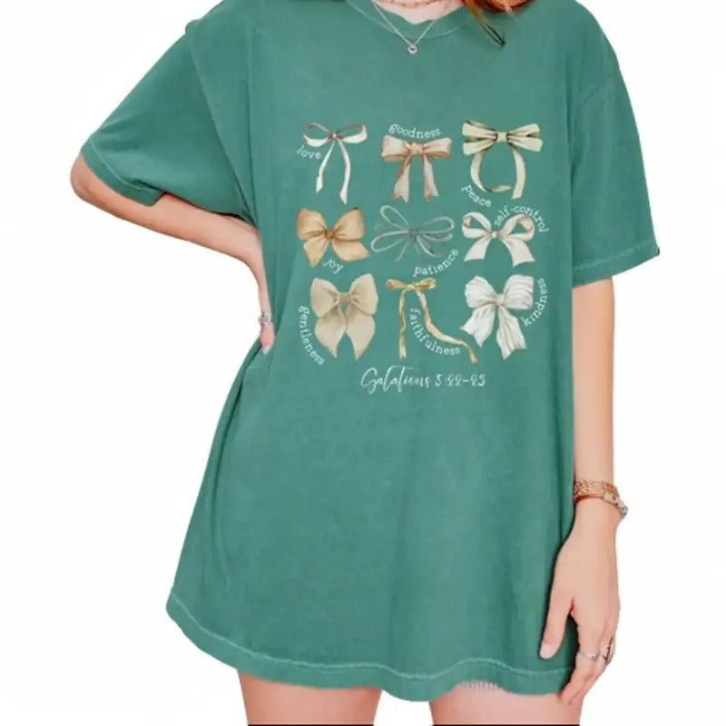 Coquette Bow Christian Shirt Fruit Spirit Bible Verse Shirt Christian Mom Shirt Bows E Christian T-Shirts