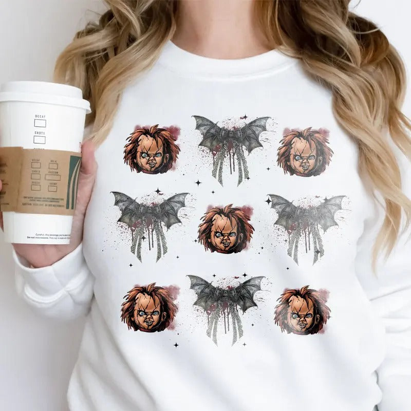Coquette Bow Horror Chucky Horror Characters Horror Movies Shirt Halloween T-Shirts