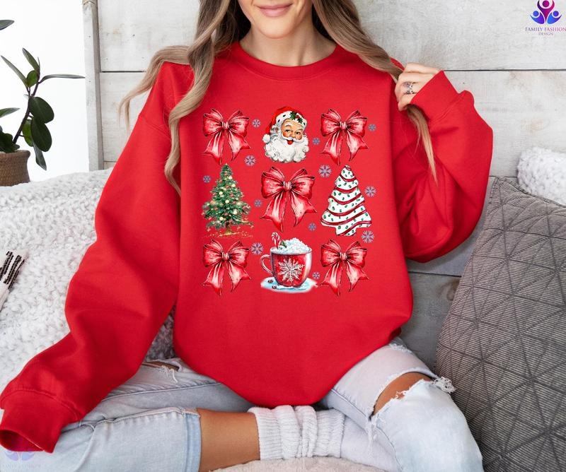 Coquette Bow Cute Red Ribbon Santa Merry Bows T-Shirts