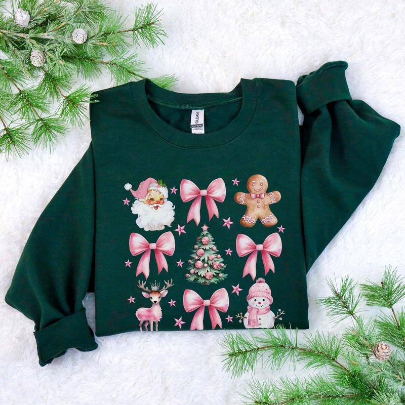Coquette Pretty Pink Bows Santas Gingerbread Festive Soft Girl T-Shirts