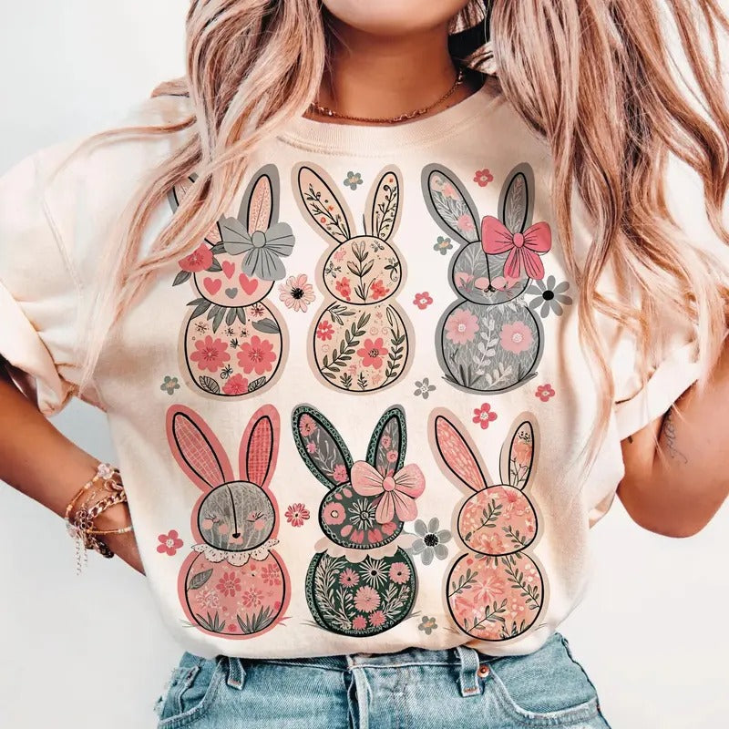 Coquette Easter Bunny Floral DTF Transfers THIS IS NOT SHIRT T-Shirts