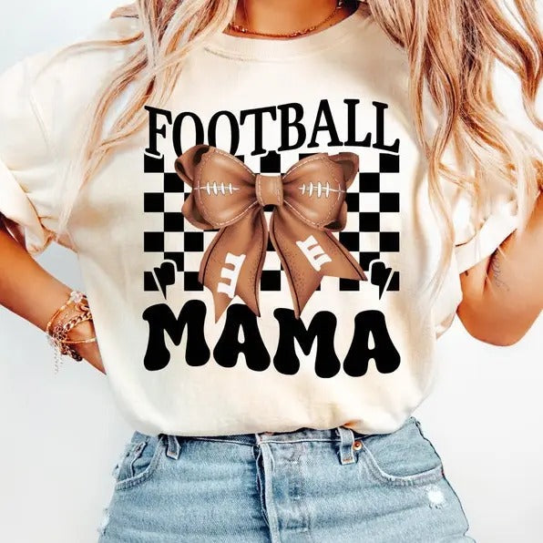 Coquette Football Mama Shirt Football Season Football Mama Girly Football Coquette Bow Football Shirt T-Shirts