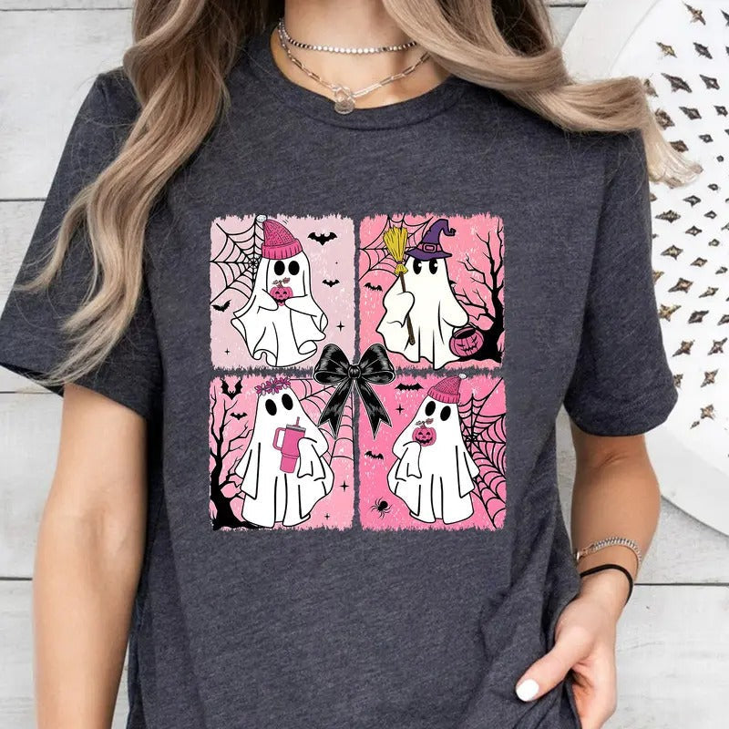 Coquette Halloween Halloween Ghost Cute Ghost Spooky Season Social Club Halloween Mama Girly Coquette Bow T-Shirts