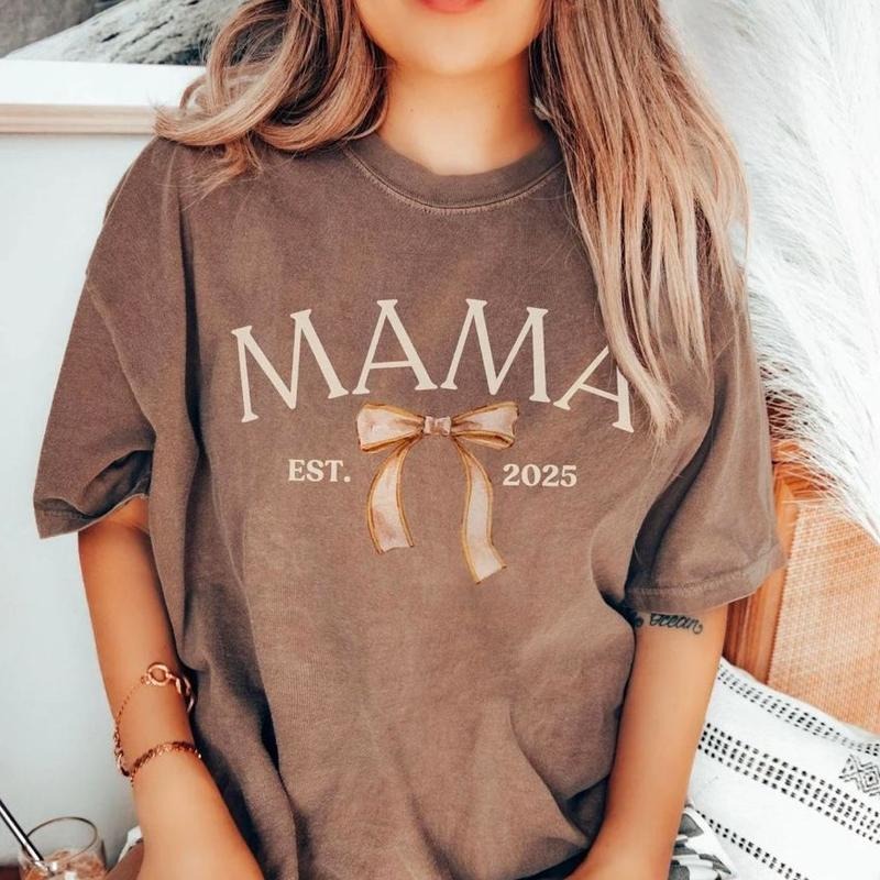 Coquette Mama Shirt Daughter Bow Mama Mom New Mom Be Baby Reveal T-Shirts
