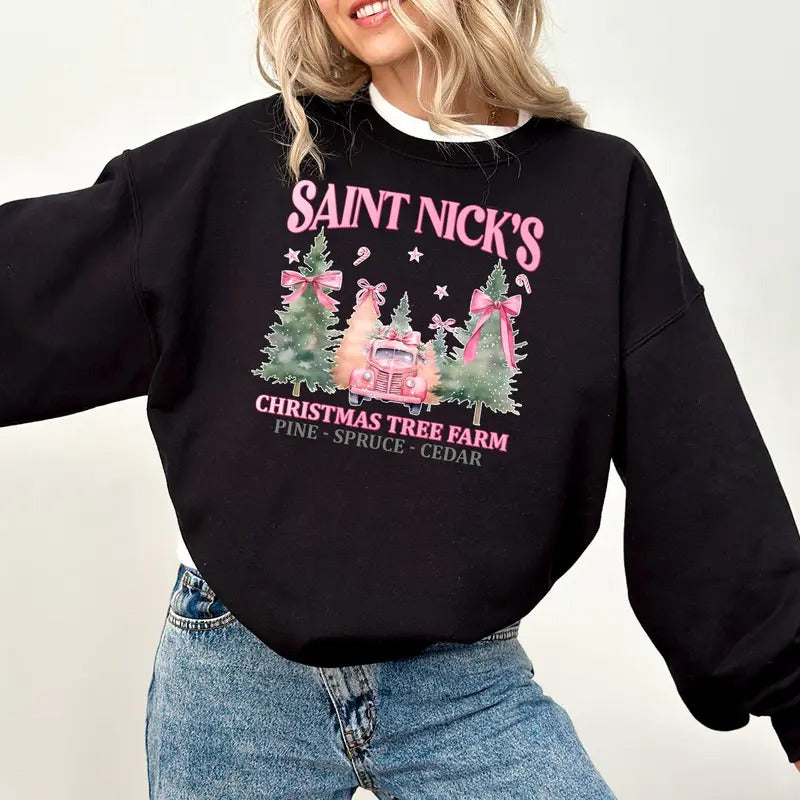 Coquette Pink Shirt Saint Nicks Tree Farm Pink Bow Shirt Santa T-Shirts