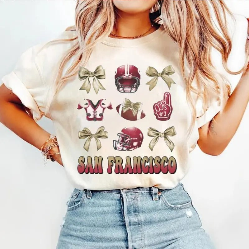 Coquette San Francisco Football Bow Shirt San Francisco Football Coquette Football Fan Game Day Shirt T-Shirts
