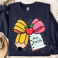 Coquette Teacher Shirt Personalize Teacher'S Name Teacher Pencil Coquette Bow Back School Teacher Appreciation IGKFD T-Shirts