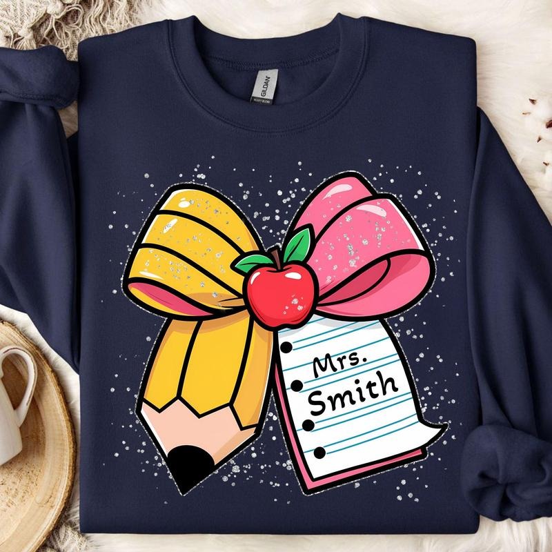 Coquette Teacher Shirt Personalize Teacher'S Name Teacher Pencil Coquette Bow Back School Teacher Appreciation IGKFD T-Shirts