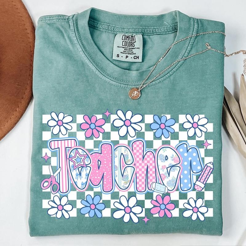 Coquette Teacher Preppy Floral Teacher Cute Pastel Back School Shirt Retro Girly Teacher CDJ0B T-Shirts