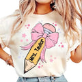 Coquette Teacher Teacher Pencil Coquette Bow Teaching Love Inspire Back School Teacher Appreciation Round Neck Cotton Fabric Top T-Shirts