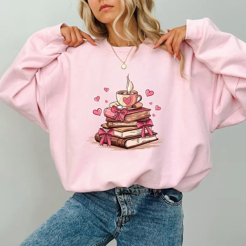 Coquette Valentine Bookish Reading Book Lover Valentine Long Sleeved Book Lover Ideas T-Shirts