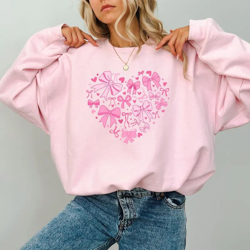 Coquette Valentine Heart Pink Bow Xoxo Shirt Loving Heart Long Sleeve T-Shirts
