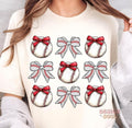 Coquette Baseball Game Day Baseball Bow Baseball Mama Shirt Checkered Baseball T-Shirts