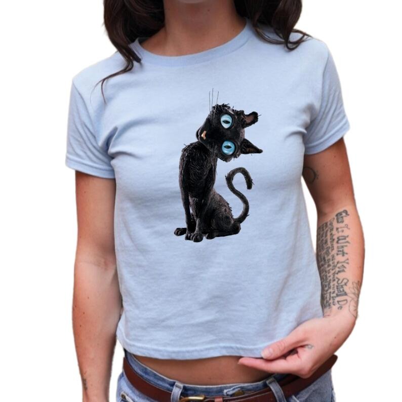 Coraline Black Cat Baby Retro Movie Tops Cute Film Shirt Cat Lovers Y2K T-Shirts