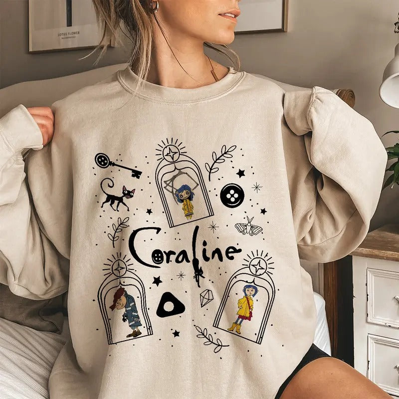 Coraline Wybie Doodle Shirt Horror Coraline Movies Horror Character Shirt Halloween T-Shirts
