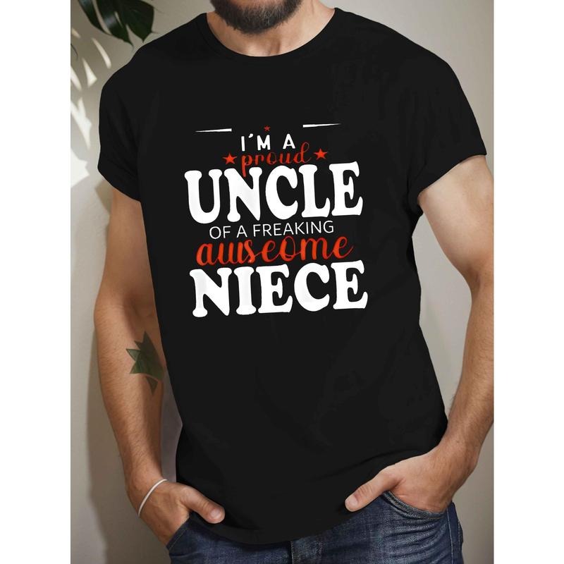 [Cotton Crew Neck ] Geometric Pattern Cotton Crew Neck Casual Regular Fit Summer "Proud Uncle Freaking Awesome Niece" Print Made USA T-Shirts