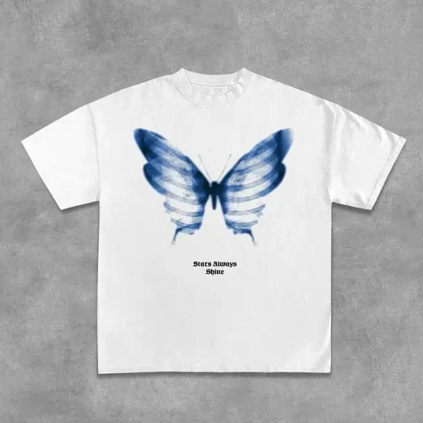 Cotton Shadow Skeleton Butterfly Short Sleeved Y2k Shirt Hip Hop Womenswear Menswear Top Streetwear T-Shirts