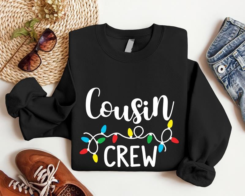 Cousin Crew Lights Family Matching Xmas Party Winter Gathering Cousin Squad Xmas T-Shirts