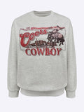 Cowboy & Letter Print Crew Neck Casual Spring & Fall T-Shirts