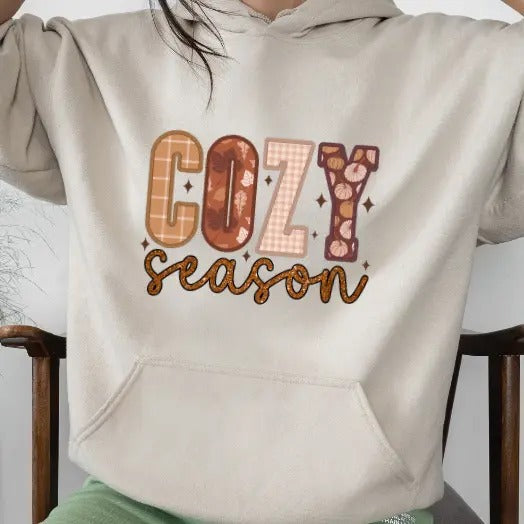 Cozy Season Feaux Ebroidered Autumn Casual Comfort T-Shirts