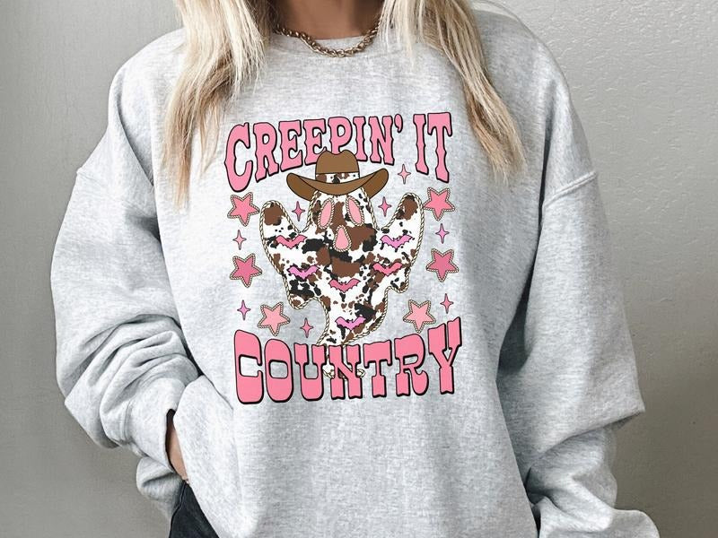 Creepin Country Leopard Ghost Ash Halloween Western T-Shirts